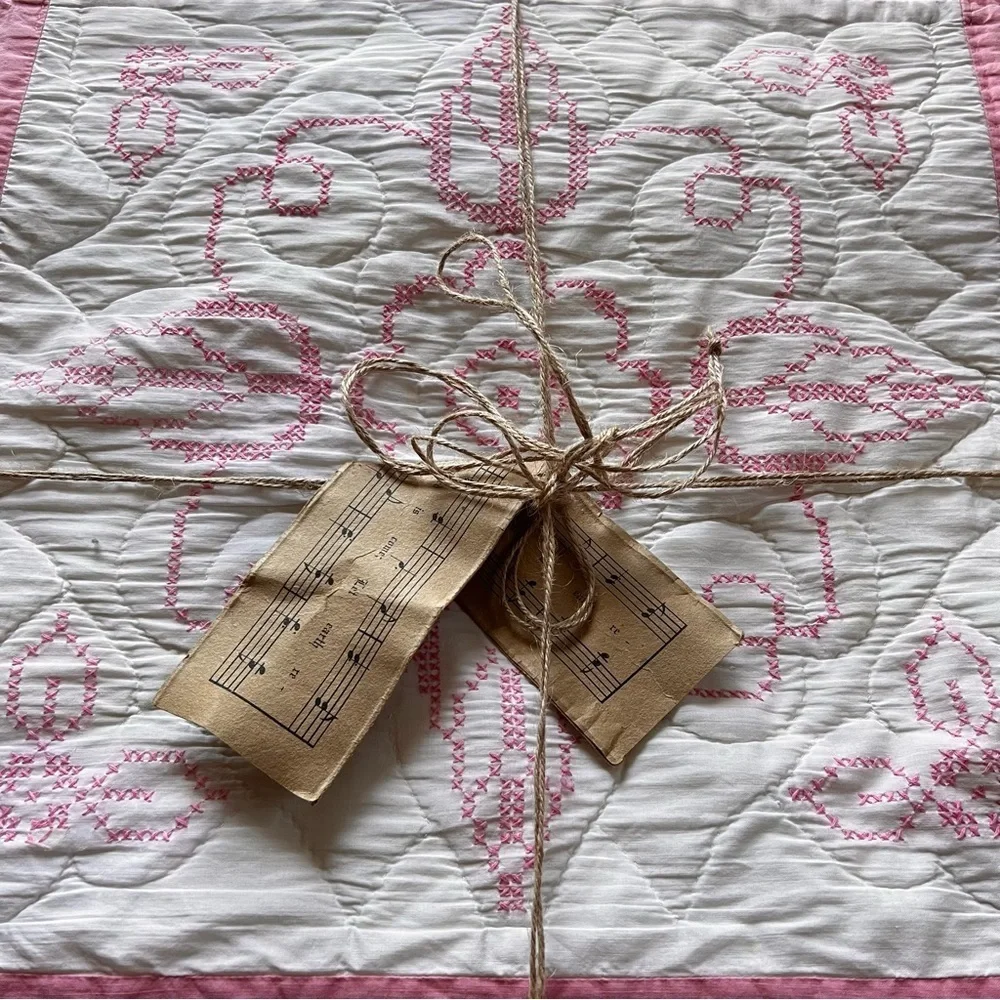 70”x90” Vintage Hand made, Hand Stitched and Hand Embroidered Cotton Quilt.